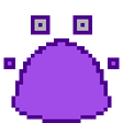 A purple pixel blob thing with floating square eyes that is called a squishy.